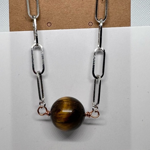 Tiger eye necklace Silver color  Chain Necklace handmade - Picture 1 of 4